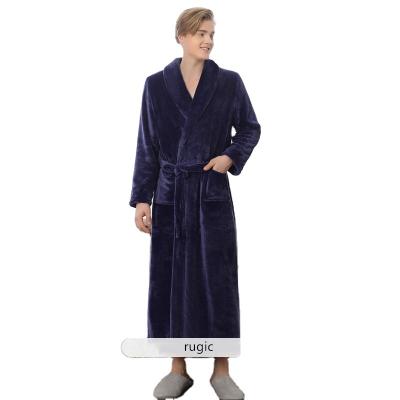 China Men's Customized Super Soft Western Bathrobe Navy Flannel Fleece Solid Color QUICK DRY Soft Sleepwear for sale