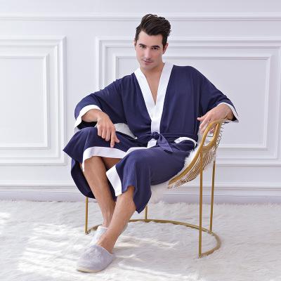 China QUICK DRY Men's Blue Men's Long Sleeve Nightgown Waffle Cotton Summer Spa Hotel Breathable Quick Dry Three Quarter Length Bathrobe for sale