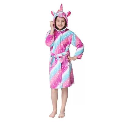 China Hot Sale High Quality Cute Animal Winter Warm QUICK DRY Coral Fleece Children Hooded Bathrobe Print Children Pajamas for sale