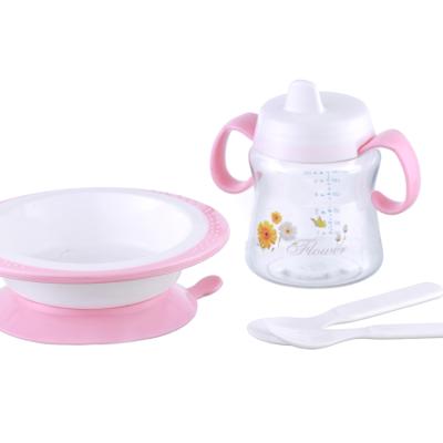 China Promotion 4 in 1 Series Hot Selling Training Cup Sippy Bowl with Spoon and Fork for Kids Baby Feeding Set for sale