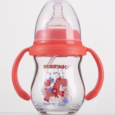 China BPA Free Free Sample Wide Neck With Handles Glass Medium Baby Borosilicate Glass Baby Bottle for sale