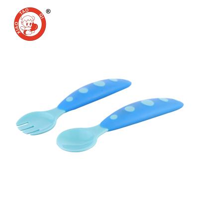 China BPA Free Silicone Rubber Covered Tableware Baby Spoon And Plastic Fork Set for sale