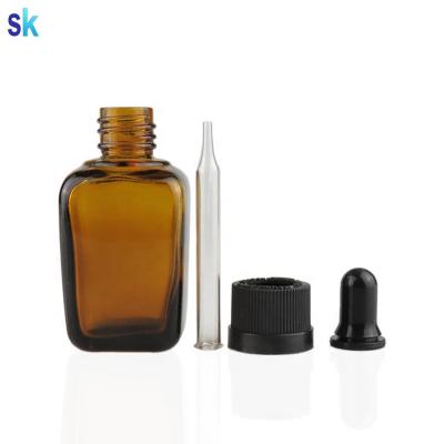 China E liquid/e juice/e cig oil/essential oil square 30ml amber glass dropper bottle for e juice for sale