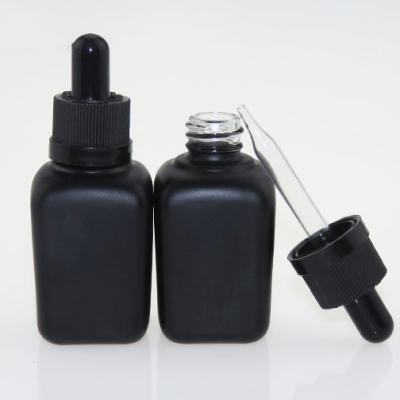 China Liquid E Liquid 30ml Square Frosted Black Glass Bottles 1 oz Black Square Dropper Bottle For E Juice for sale