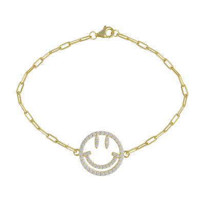 China FASHIONABLE Lilliana 925 Sterling Silver Smiley Face Cartoon Jewelry Paper Clip Gold Plated Chain Bracelet for sale