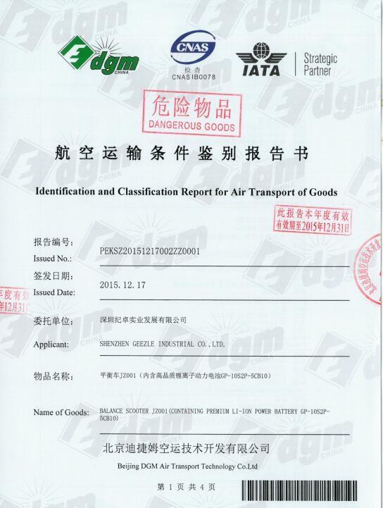 Identification and Classification Report for Air Transport of Goods - Guangzhou Zhongmao Electronic Technology CO., Ltd