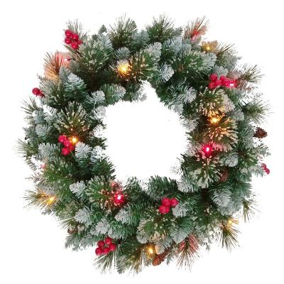 China Wholesale Party Led Green Colorful Pine Needles Lamp Artificial Christmas Wreath Garland for sale