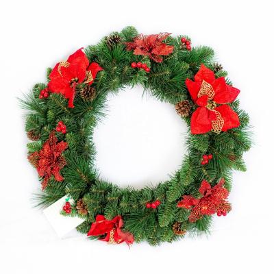 China Artificial Pine Needle Garland New Christmas PVC Garland Decoration With Flower And Christmas Bowknot for sale