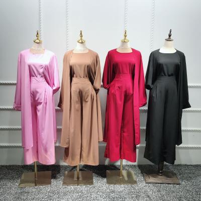 China Modest Muslimah Styling Hot Sell Plain Suit Soft Pancake Modern Design Women Daily Use 3 Pcs Set for sale