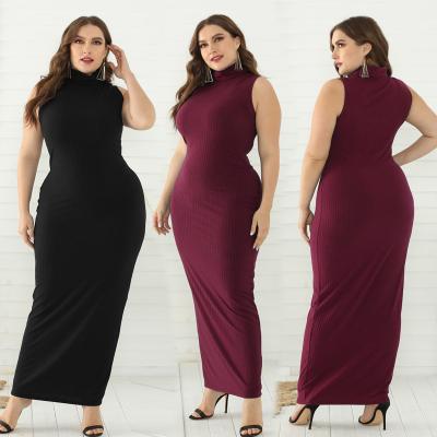 China Modest Bodycon Styling Ribbed Sleeveless Long Plus Size Bodycon Knitted Dress Casual Elegant Skirt for sale