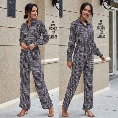 China Modest Fashion One Piece Long Sleeve Buttton Front Overalls Modest Styling Printed Muslim Romper Overalls for sale