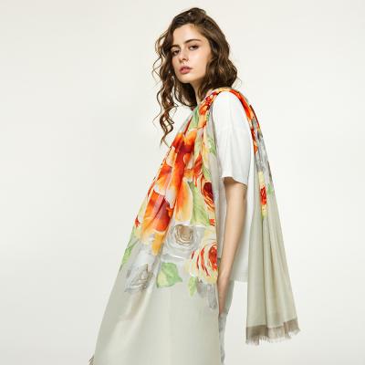 China Retro Classic Thin Flower Printed Cotton Hijab Women Shawl With Tassels Fashion Scarf for sale