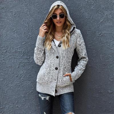 China 2021 new Anti-wrinkle OEM ODM Chunky Button Pocket Plain Hooded Ladies Cardigan Sweater Hoodies for sale