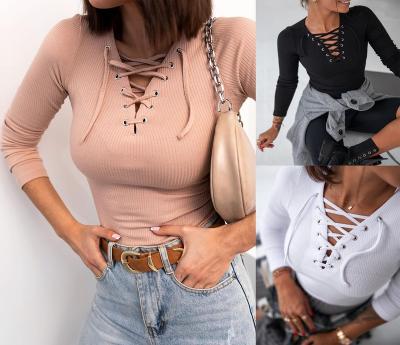 China China Manufacturer Anti-pilling Stretch Cotton Lace Up Crop Tops for sale