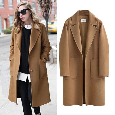 China Sustainable Winter Plus Size Turn-down Collar Casual Loose Long Sleeve Woolen Overcoat For Women for sale