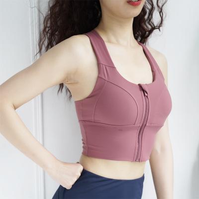 China Breathable Wholesale Sports Shockproof Bra Zipper Gymwear Cross Back Beauty Women Fitness Yoga Vest Top Bra for sale