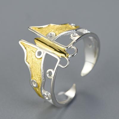 China Cute Handmade Open Silver 925 Jewelry Ring Butterfly Hollow Kite Ring for sale