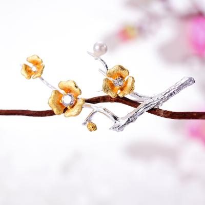 China Clothing real 925 Sterling Silver Handmade Daisy Flower pearl brooch accessories for sale