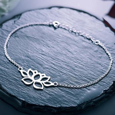 China Antioxidation Designer Lotus Flower 925 Sterling Silver Bracelet for sale