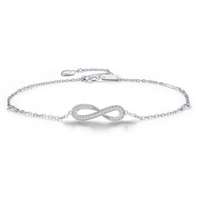 China 925 Silver Anklets Shape 925 Sterling Silver Cubic Zirconia Infinity Bracelet Endless Love Symbol Charm Bracelet for sale