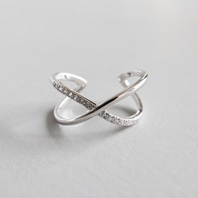 China FASHIONABLE X-shape Sterling Silver Cubic Zirconia Rings Simple Design For Girls for sale