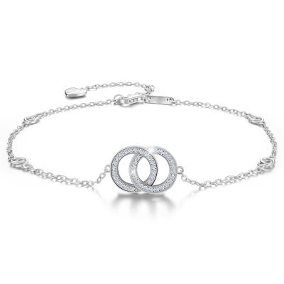 China Hot Sales 925 Silver Anklets Adjustable Foot Sterling Silver Anklets Double Zircon Rings for sale