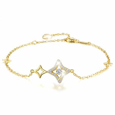 China Custom Made Double FASHIONABLE Lucky Star Cubic Zirconia Adjustable 925 Sterling Silver Bracelet Women for sale