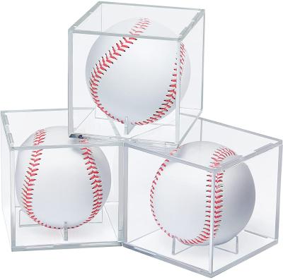 China Acrylic Clear Transparent Showcase Baseball Showcase Football Display Cube Box With Base for sale