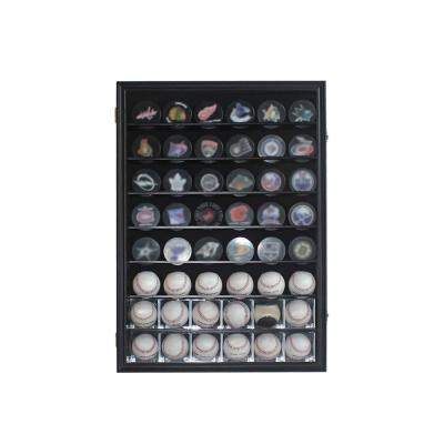 China Amazon Hot Selling Wholesale Custom Wooden Frame Hockey Pucks Display Case Rack Wall Cabinet With Lock for sale