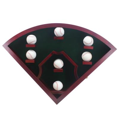 China Morden 98% Protection Solid UV Wood Baseball Display Frame Lock Fan-Shaped Showcase for sale