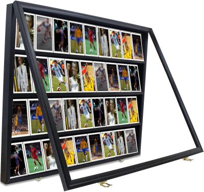 China Custom Black Clear View Frame Display Card Morden Star Lockable Wall Cabinet For Soccer Basketball Trading Card for sale