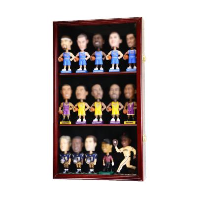 China Custom Wooden Flip Figure Display Case Cabinet Rack Wall Head Bobblehead Holder for sale