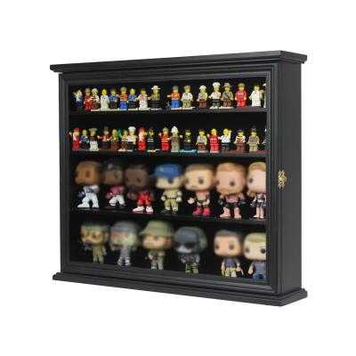 China Custom Wooden Minifigure Showcase Minifigure Glass Cabinet Storage Containers Figures Frame Box for sale