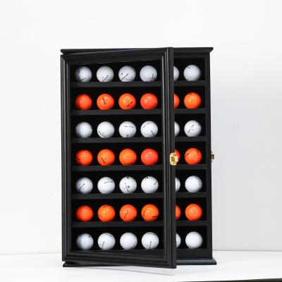 China Morden High Quality 98% UV Protection Pine Black 42 Golf Ball Display Case Solid Wood Cabinet For for sale