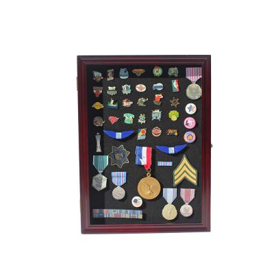 China Fashionable High Quality Custom 3D Medal Black Photo Frame Shade Box Pin Display Case Holder Solid Wood Lapel Cabinet for sale