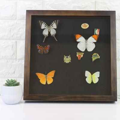 China High Quality Deep Black Butterfly Taxidermy Back Decoration Velvet 10*10 3D Shadow Box Photo Wooden Frame for sale