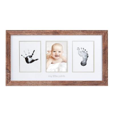 China 2020 Amazon MDF Decorative Hot Selling Custom Rustic Baby Hand And Footprint Kit Picture Frame For Newborn Keepsake for sale