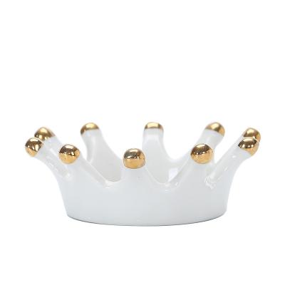 China 2022 Modern New Wholesale Luxury Ceramic Round Crown Shape Jewelry Tray Holder Dish Gold Trim Trinket Dish for sale