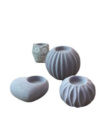 China Art Decor Creative Round Heart Shape Cement Candle Holders for sale