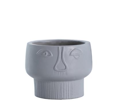 China Abstract Antique Gray Cement Planter Small Flower Flower Pot Art Decor Nordic Human Face for sale