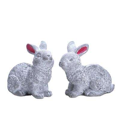 China Modern Home Decoration Crafts White Cement Rabbit Statue Art Crafts for Home Decor Cement Decoration for sale