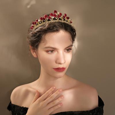 China New Baroque Red Crown Wedding Jewelry Rose Pearl Alloy Rhinestones Bridal Headpiece Alloy+Rhinestone YANYE Beautiful for sale