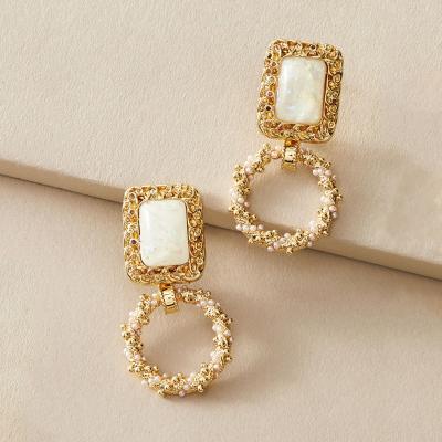 China YANYE Retro Palace Resin Style Square Geometric Round Pearl Earrings for sale