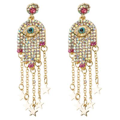 China FASHIONABLE Y&Y Exaggerated Acrylic Diamond-studded Palm Eyes Fashion Female Personality Long Tassel Alternative Earrings for sale