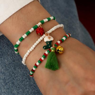 China FASHIONABLE Cute Christmas Series Cartoon YANYE Boots Drip Bell Rice Beads Christmas Pendant Bracelet for sale