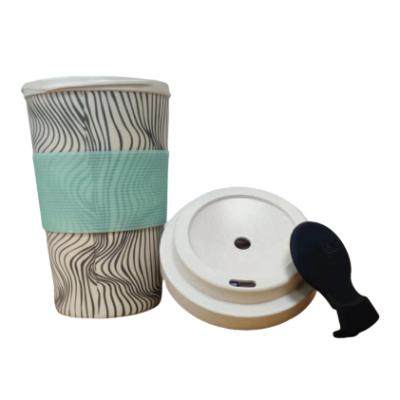 China Full Sustainable Printed Bamboo Fiber Mug With Lid And New Spill Stopper Travel Mug for sale