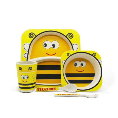 China Hot Selling Green Custom Bamboo Fiber 5 Piece Cartoon Kids Gift Promotion Dinner Dish Set With Dividers for sale