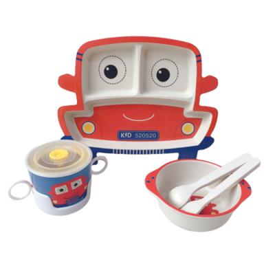 China Sustainable Car Shape Ready To Ship GMP Free Bamboo Fiber Kid Dinner Take Care Wholesale Stock Set for sale