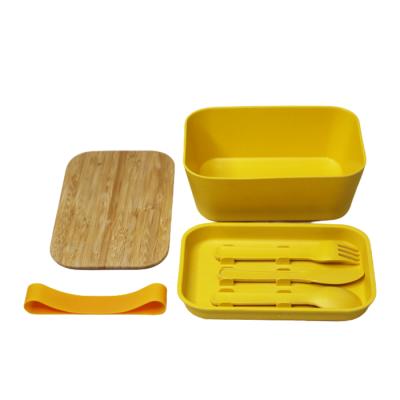 China With Cutlery Set 2020 Amazon Hot New Product Eco Friendly OEM Customize 2 Layer Bamboo Fiber Bowl With Bamboo Cutlery for sale