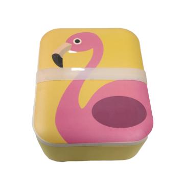 China Creative bamboo flamingo bpa free freshness preservation fashion rectangle food bowl with transparent strap for sale